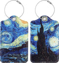 Luggage Tags for Suitcases, 2 Pack Cute PU Leather Luggage Tag TSA Approved with Stainless Steel Loop and Address Card Baggage Tag for Travel&Cruise Ships&Shipping Starry Night, by Chelmon