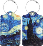 Luggage Tags for Suitcases, 2 Pack Cute PU Leather Luggage Tag TSA Approved with Stainless Steel Loop and Address Card Baggage Tag for Travel&Cruise Ships&Shipping Starry Night, by Chelmon