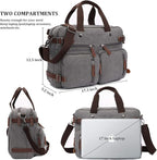 CROCOD 3 In 1 Canvas Convertible Laptop Bag for Men Women, 17.3 inch Laptop Messenger Bag Work Briefcase, Computer Shoulder Bag for Travel Business Office (17.3 Inch, Grey) | 3 In 1, Multi-pocket