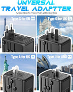 Universal Travel Adapter with 35W USB-C PD Fast Charging, 5 USB C/A Ports, 2500W AC Outlet, International Power Adapter for Europe UK Japan, Worldwide Plug Adapter for 200+ Countries Travel Essentials