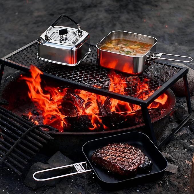 Alocs Camping Cookware Set - Lightweight Camping Pots and Pans - Portable Outdoor Cookware with Kettle - Camping Cookware Mess Kit for 2