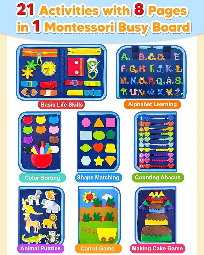 Exorany Busy Board Montessori Toys for Toddler Boy Birthday Gifts, Busy Book Sensory Learning Toys for Toddlers, Toddler Boy Airplane Car Travel Toy Educational Activities