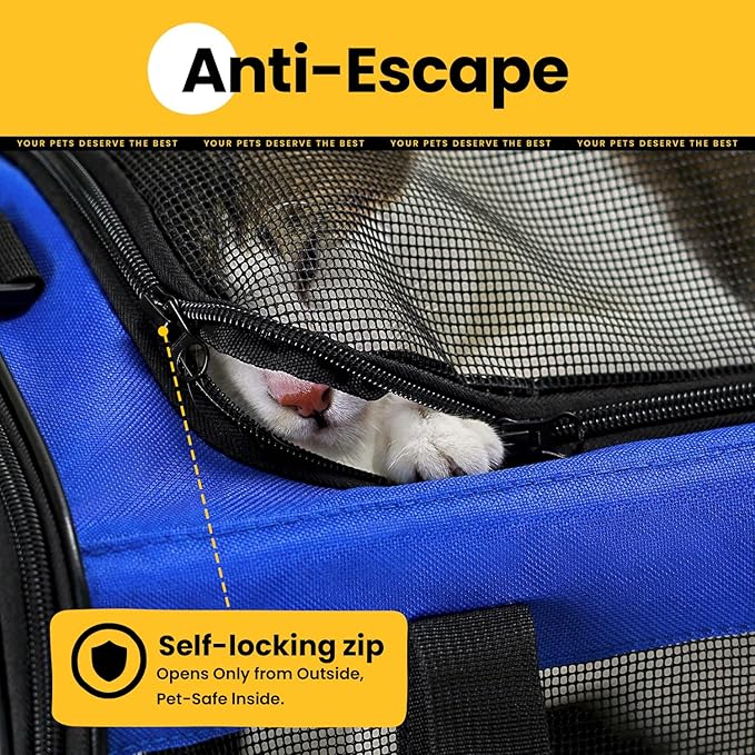 Conlun Cat Carrier Bag,Soft-Sided Pet Carriers for Dogs with 4-Sided Mesh,Airline Approved Cat Transport Carrier for Small&Medium Cats Kitten Puppy Up to 15LB,Collapsible Cat Travel Carrier-M,Blue