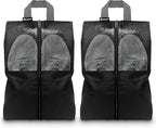 Shoe Bags For Travel, Used As For Storage or Shoe Travel Bag, Space Saving When Travelling With This Travel Shoe Bags For Packing, Featuring Waterproof Nylon Sneaker Bag (Black, 2 Pack, Medium)