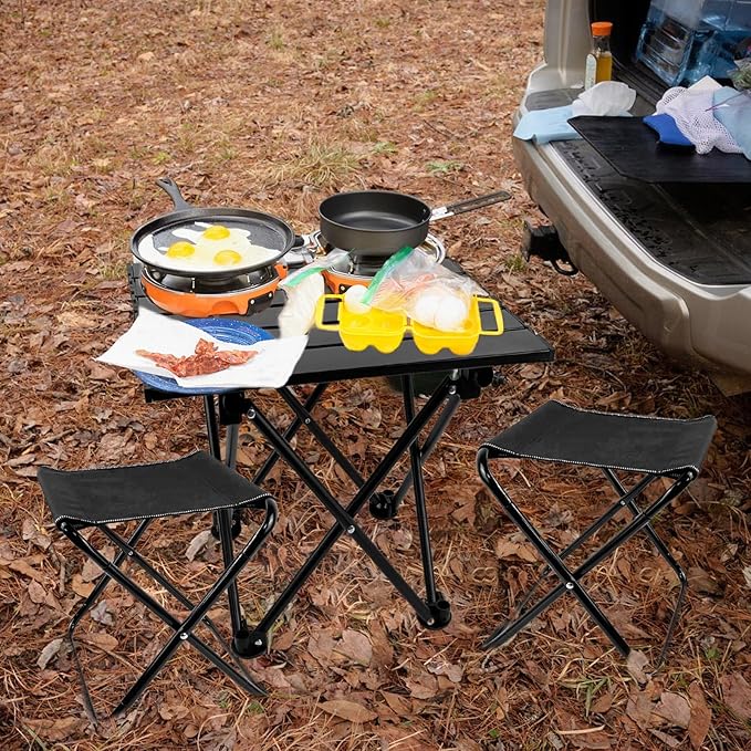 Folding Camping Table with Chairs Lightweight Picnic Table and 2 Chairs for Beach Hiking Travel Fishing BBQ,Outdoor Sturdy Table and Chairs Set with Storage Bags