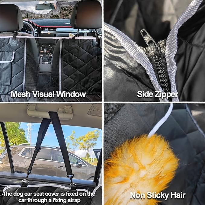 AULDEY Dog Car Seat Cover, Waterproof with Mesh Window and Storage Pocket, Durable Scratchproof Nonslip Dog Car Hammock with Universal Size Fits for Cars/Trucks/SUV
