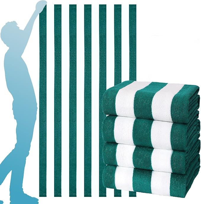 4 Packs Extra Large Bath Towels Striped Beach Towel Set Bathroom Sheets Bulk Oversized XL Big Fluffy Absorbent Microfiber Soft Blanket Turkish Hotel Shower Pool Hot Tub Toallas Baño Grandes Green