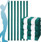 4 Packs Extra Large Bath Towels Striped Beach Towel Set Bathroom Sheets Bulk Oversized XL Big Fluffy Absorbent Microfiber Soft Blanket Turkish Hotel Shower Pool Hot Tub Toallas Baño Grandes Green