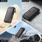 Solar Charger Power Bank 20,000mAh, Portable Charger, 4 Cables 3 Ports Fast Charging External Battery Pack with USB C for Cell Phones, Solar Panel Charger with Dual Flashlight for Camping Black