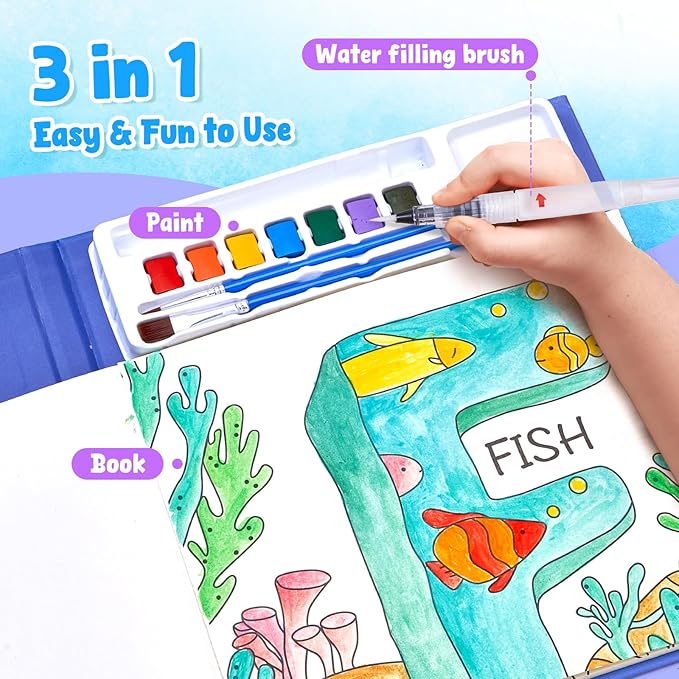 JoyCat Paint with Water Coloring Books for Toddlers, Watercolor Painting Sets for Kids Ages 3-5 4-8, Arts and Crafts Drawing Activities Toy Birthday Gifts for Boys Girls (Alphabet)