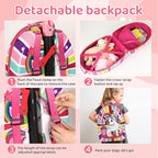 3-in-1 Ride-On Scooter Suitcase, Hardside Ride On Suitcase For Kids Ages 4-15 with LED Light-Up Wheels, Retractable Handle, Foldable & Detachable Scooter Travel Trolley Ride On Luggage-Pink