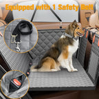 PETICON Back Seat Extender for Dogs, Hard Bottom Dog Car Seat Cover - Supports 400lbs, Rear Seat Pet Cover with Mesh Window, Waterproof Dog Hammock for Car SUV