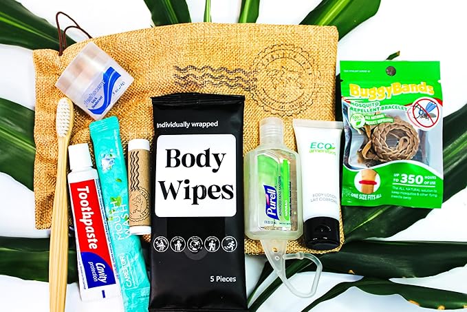 Travel Toiletry Kit with TSA Approved Essentials, 10-Piece Set & Reusable Bag