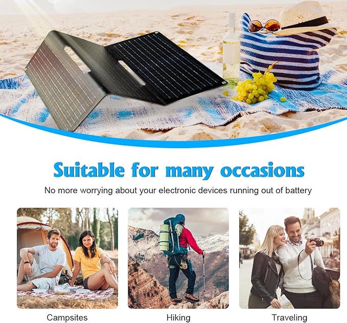 36W Portable Solar Panel with USB-A QC3.0 18W Charging for Phone,Ipad,Power Bank,Camping,IPX4 Waterproof Foldable Solar Panel, Solar Charger DC Output for 12v Battery, Small Power Station