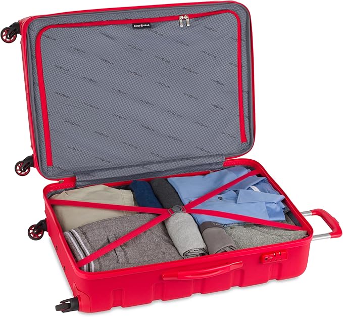 SwissGear 7366 Signature Hardside Expandable Luggage with Spinner Wheels, TSA Lock, Red, Checked-Large 27-Inch