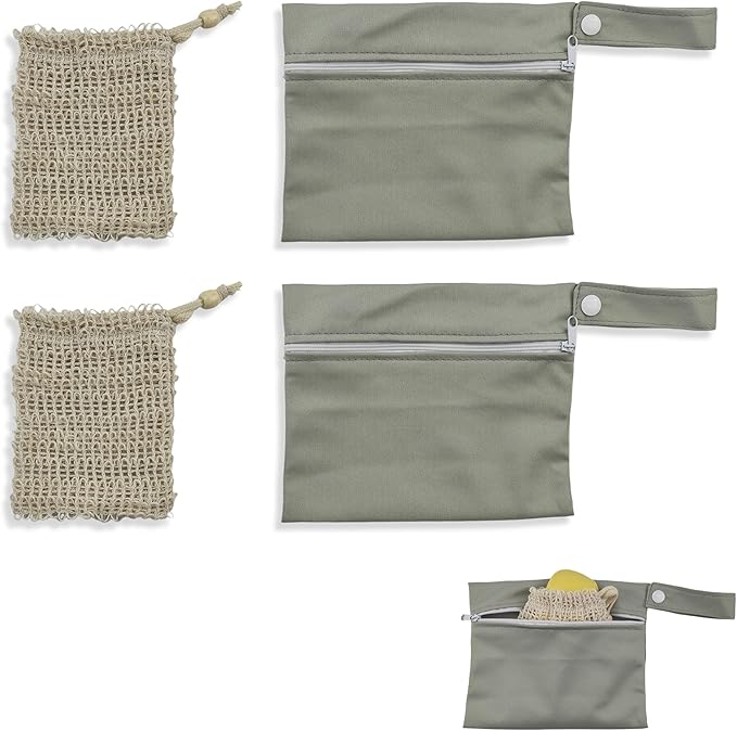 Aogigigio 2Set Travel Soap Bar Case - 2 Soap Bags & 2 Foaming Nets,Waterproof & Leakproof Bag With Natural Cotton-Linen Soap Foaming Net,Portable Quick-Dry Waterproof Bag for Travel & Camping