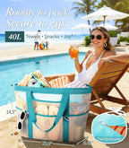 2026 Stylish & Spacious XX-Large Beach Bag for Women – Mesh × Canvas Tote with Top Zipper, 11 Tall Pockets | 40L+ Spacious, 11 Tall Pockets, Zipper Pouch, Secure Zip-Top, Sand-Resistant Base