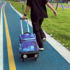 Backpack Trolley Wheeled Cart, Foldable Aluminium Alloy Hand Truck with Edge Guard Base, 4 Spinner Wheels, Luggage Cart with Luggage Strap for Teenagers, Adults, School,Luggage Trolley for Travel