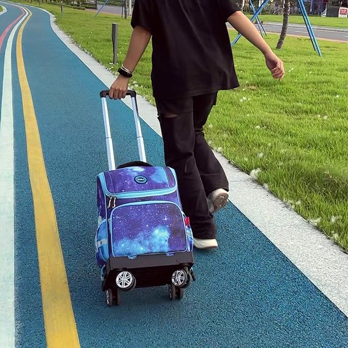 Backpack Trolley Wheeled Cart, Foldable Aluminium Alloy Hand Truck with Edge Guard Base, 4 Spinner Wheels, Luggage Cart with Luggage Strap for Teenagers, Adults, School,Luggage Trolley for Travel