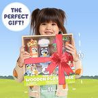 Horizon Group USA Bluey Magnetic Wooden Playhouse, 18 Piece Activity Set, Includes 2 Wooden Dolls House, Great Toys for Kids, Fun Birthday Party Activity, House Playset