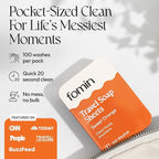 FOMIN - Antibacterial Paper Soap Sheets for Traveling - 100 Orange Portable Hand Soap Sheets for Travel in Tin - Dissolvable Mini Portable Travel Soap Sheet for Hand Washing, Camping and Hiking