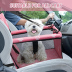 Dog Car Seat Foldable Dog Car Booster Seat Waterproof Breathable Oxford Travel Bag for Small to Medium Dogs, Puppies, and Pets-Footprint Pink