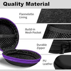 2Pack Round Earbud Case Portable EVA Carrying Case Storage Bag Cell Phone Accessories Organizer with Carabiner for Earphone, Earbud, Earpieces, SD Memory Card, Camera Chips, Black/Purple