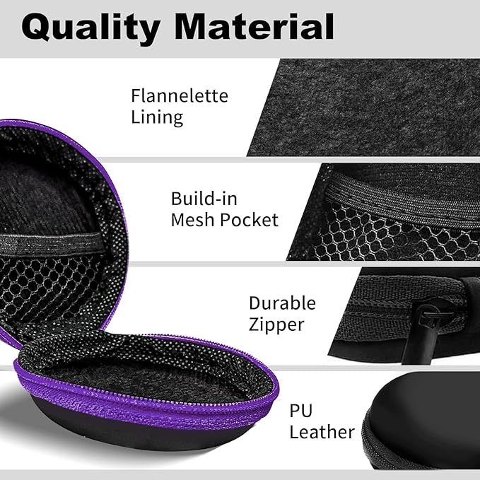 2Pack Round Earbud Case Portable EVA Carrying Case Storage Bag Cell Phone Accessories Organizer with Carabiner for Earphone, Earbud, Earpieces, SD Memory Card, Camera Chips, Black/Purple