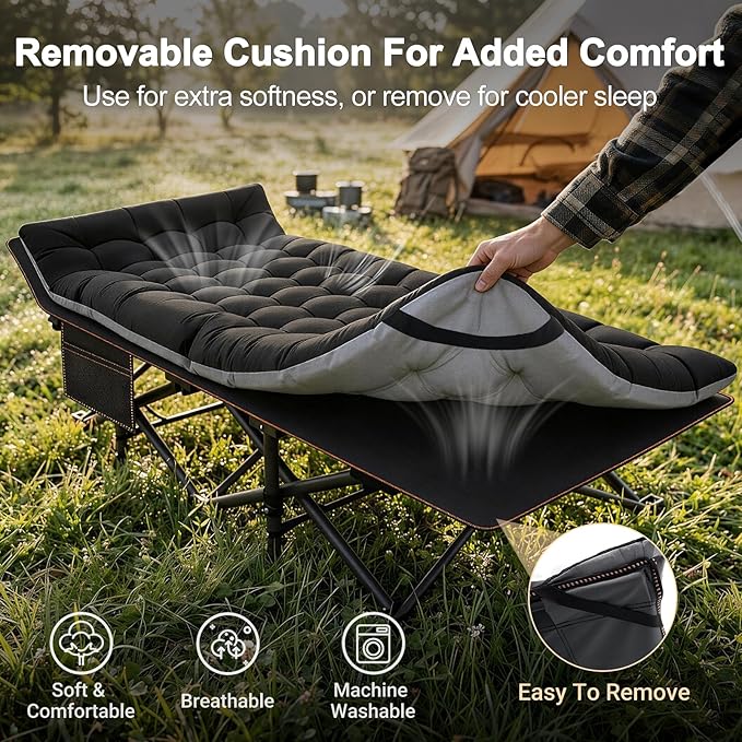 ABORON Camping Cot for Adult 28" Extra Wide, 2PK Heavy-Duty 1200D Oxford Cot for Sleeping, Portable Folding Camp Bed with Mat & Carry Bag