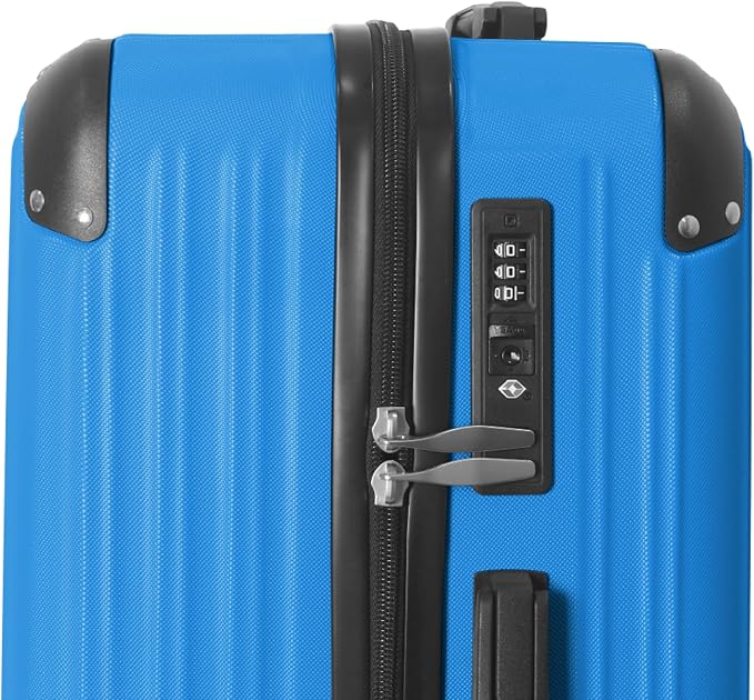 3-Piece Luggage Set 3 (20"/24"/28"), Hardside Suitcases with 8 Spinner Wheels, Scratch-Resistant ABS Shell, set2, set3 Travel Suitcase, TSA Lock (Ribbed Surface, Blue)