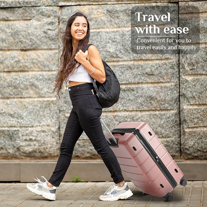 OLIXIS 28 Inch Luggage, Hardside Checked Suitcase with Spinner Wheels, Lightweight ABS Hard Shell Travel Luggage, TSA Approved Lock, Expandable Large Suitcase for Business & Travel–Pink