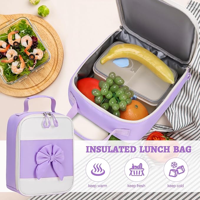 DIGOBAY Backpack for Girls, 3PCS Girls Backpack for School with Lunch Bag Pencil Case, Cute Kids Teens Bookbag for Kindergarten Elementary Preschool Middle School (Purple)