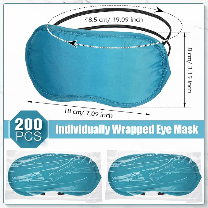 Tarpop 200 Pcs Eye Mask Sleeping Blindfold Eye Cover with Adjustable Strap for Games Party Team Building Travel Individually Wrapped Sleep Mask for Women Men (Lake Blue)