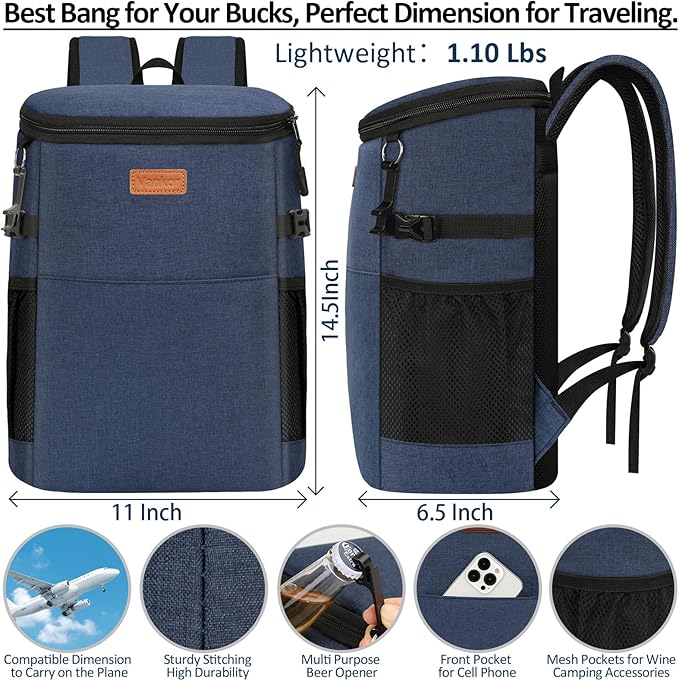 Camping Cooler Backpack 30 45 Cans, Soft Backpack Coolers Insulated Leak Proof Travel Cooler Bag Waterproof Lunch Picnic Beach Work Trip Thermal Bag Drink Beverage Beer Bag Cooler