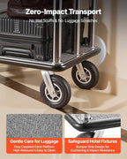 VEVOR Hotel Luggage Cart, 1500 lbs Heavy Duty Bellman Cart with Stainless Steel Frame, 8 in Rubber Wheels, Gray Carpeted Deck, Commercial Luggage Carrier Rolling Trolley for Hotels,Resorts,Silver