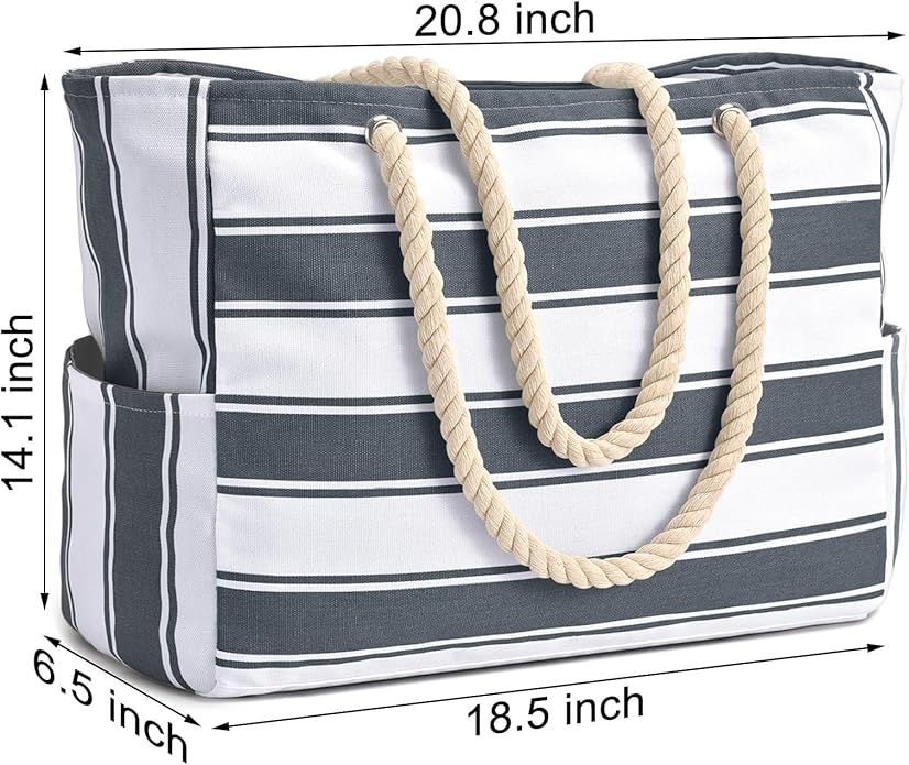Becokan Beach Bags for Women Large Waterproof Beach Tote Bag Zipper Beach Bags Waterproof Sandproof Swim Pool Bag Large Tote
