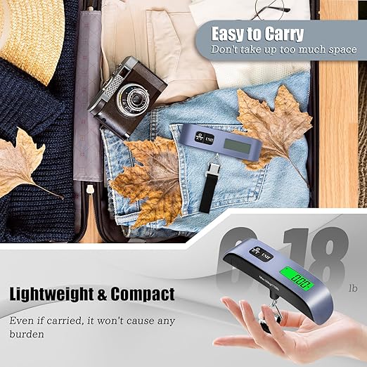 Luggage Scale, 110lbs Portable Digital Luggage Weight Scale, Rubber Pain Suitcase Scales with LCD Display & Temperature for Travel (Blue)