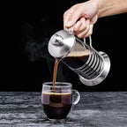 OVENTE French Press Coffee Maker 12 Ounce with Heat Resistant Borosilicate Glass, Stainless Steel Design and 4-Level Filter System, Portable Cold Brewer Pot for Travel, Camping or Gift, Silver FSH12S