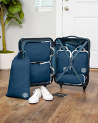 Compression Packing Cubes for Travel, 6-Piece Lightweight Packing Cubes Set for Carry-On Luggage & Backpacks – TRIPPED Travel Gear (Navy Blue and White)