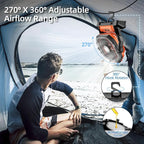 Camping Fan Rechargeable, 20000mAh Battery Powered Portable Fan with LED Light, 4-Speed 180° Adjustable, Camping Essentials for Tent, Travel, Car, Outdoor, Indoor, BBQ, Fishing, Jobsite - Orange