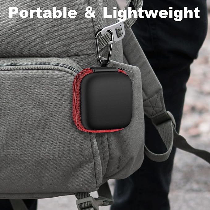 Square Earbud Case Portable EVA Carrying Case Storage Bag Cell Phone Accessories Organizer with Carabiner for Earphone, Earbud, Earpieces, SD Memory Card, Camera Chips, Tech Pouch, Red