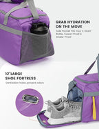 SKYSPER Gym Bag for Men & Women with Shoe Compartment, Carry-on Gym Duffle Bag for Travel and Sports, Workout Overnight Bag with Large Wet Pocket, Purple
