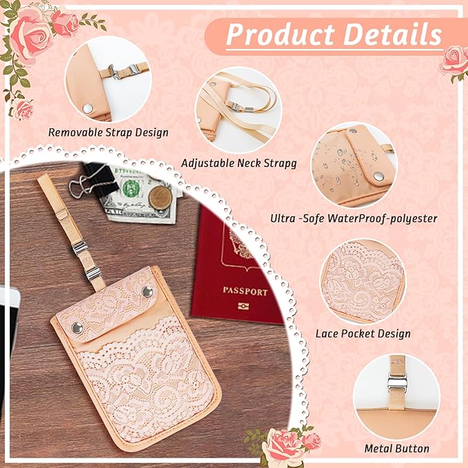 YOYI YOYI Hidden Travel Bra Wallet for Women, Neck wallet & travel pouch with Lace pocket design, RFID Blocking travel wallet protecting your credit cards and valuables (Modern)