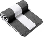 CLOWOOD Plush Oversized Beach Towel - Cotton 40 x 70 Inch Large Thick Black Striped Cabana Pool Swimming Towel
