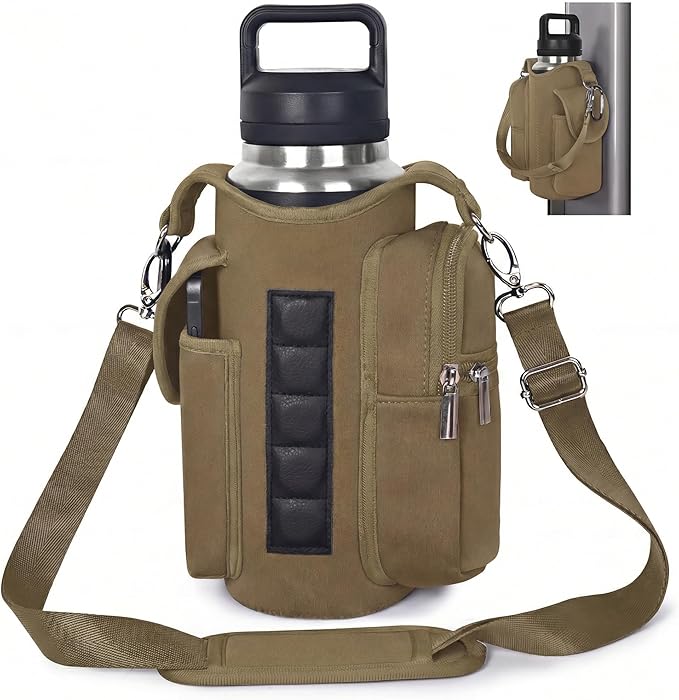 Magnetic Gym Tote Bag Holder for 18-40 oz Water Bottle,Neoprene Pouch with Phone Pocket,Men Women Workout Accessories