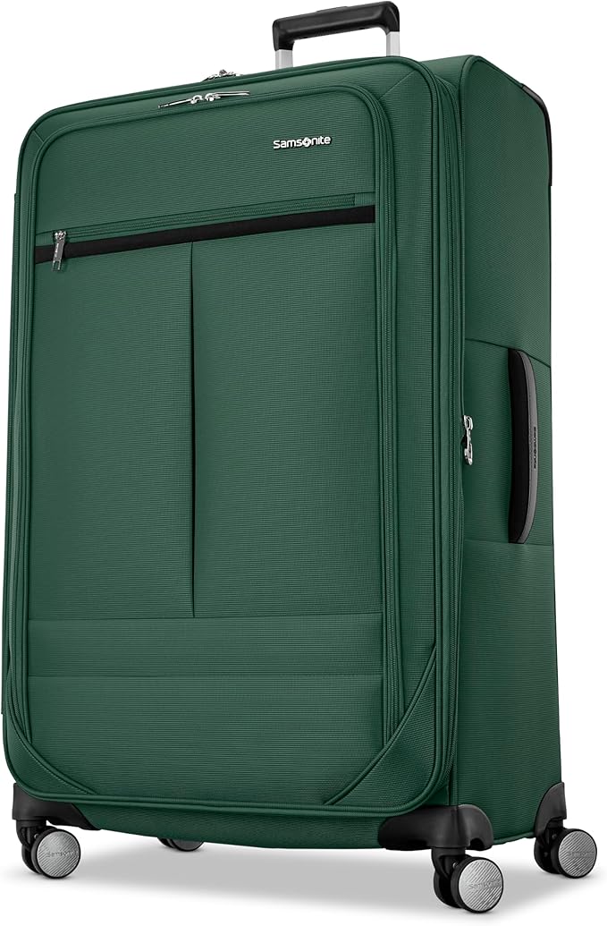 Samsonite 3-PC Soft-Sided 21/25/29” (Carry-On, Medium, Large Checked), Lightweight Expandable Element Luggage Set: 2 Front & Side Pocket, Four Spinner Wheels, Adjustable Handle, Durable- Deep Green