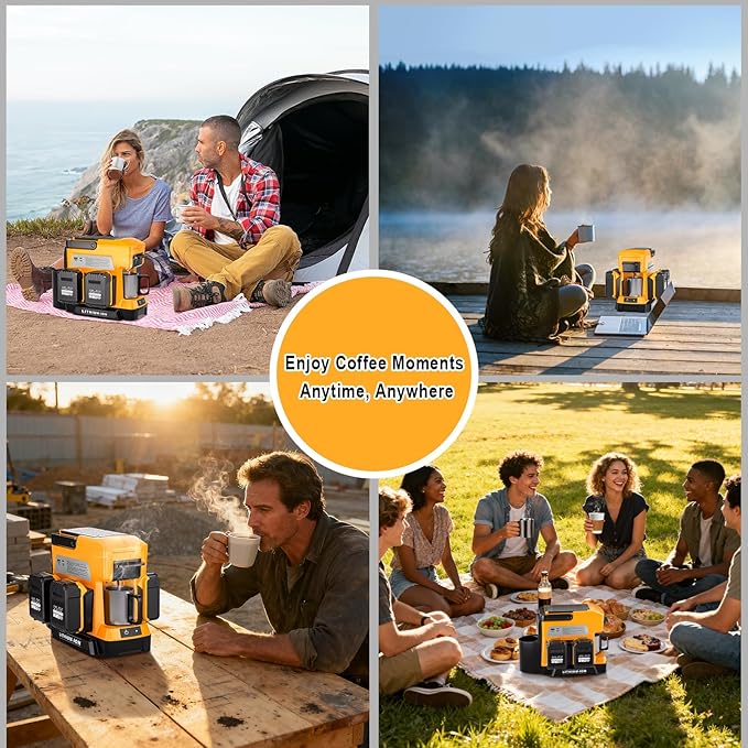 Taingwei Portable Coffee Maker for Dewalt 20V Battery, Drip Coffee Machine with Electric Coffee Grinder for RV, Camping, Travel, Car, Hiking (Battery Not Included)