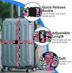 2 Pack Luggage Straps for Suitcases, Adjustable Travel Belt with Double Lock and Quick Release Buckle, Heavy Duty Nylon Bag Packing Strap, Bright Identifiers Business Travel Accessories-Pink Flowers