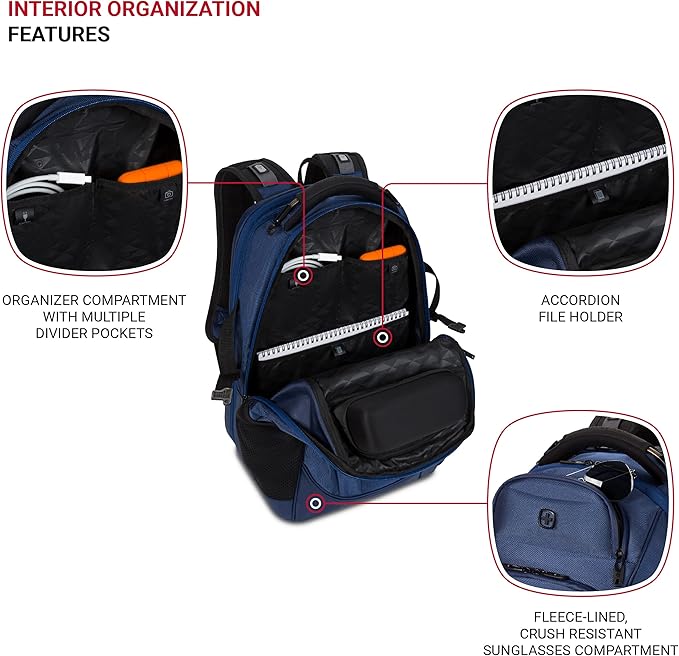 SwissGear Endure ScanSmart Laptop Backpack – TSA Approved Tech Backpack – Fits Most 17" Laptop – Multiple Organizer Pockets – Navy Ballistic
