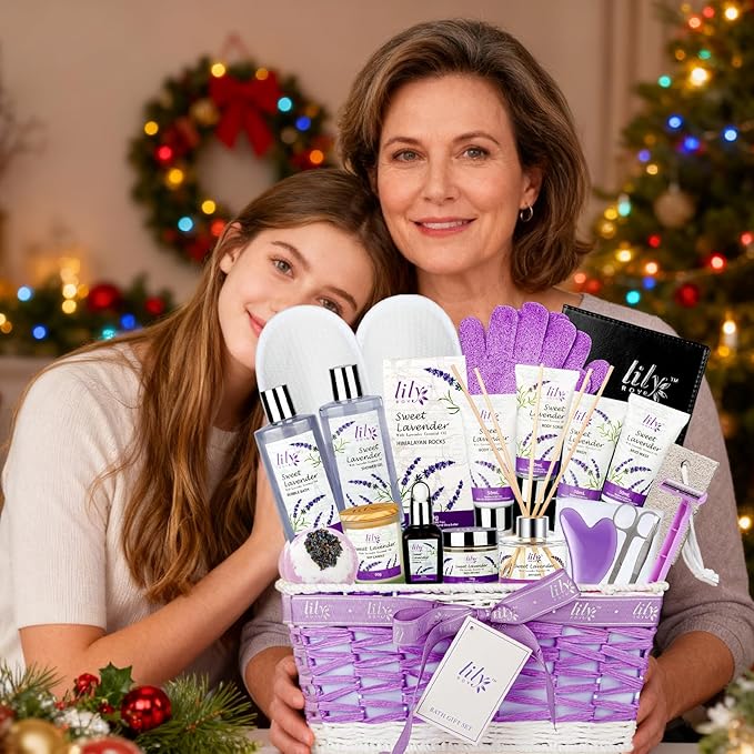 Gifts for Women, Spa Gift Basket for Women, Mother's Day Gift Basket for Mom - 22 Piece Lavender Bath and Body Skin Care Set for Women, Spa Kit | Birthday Gifts, Valentines Day Gift, Christmas Gift